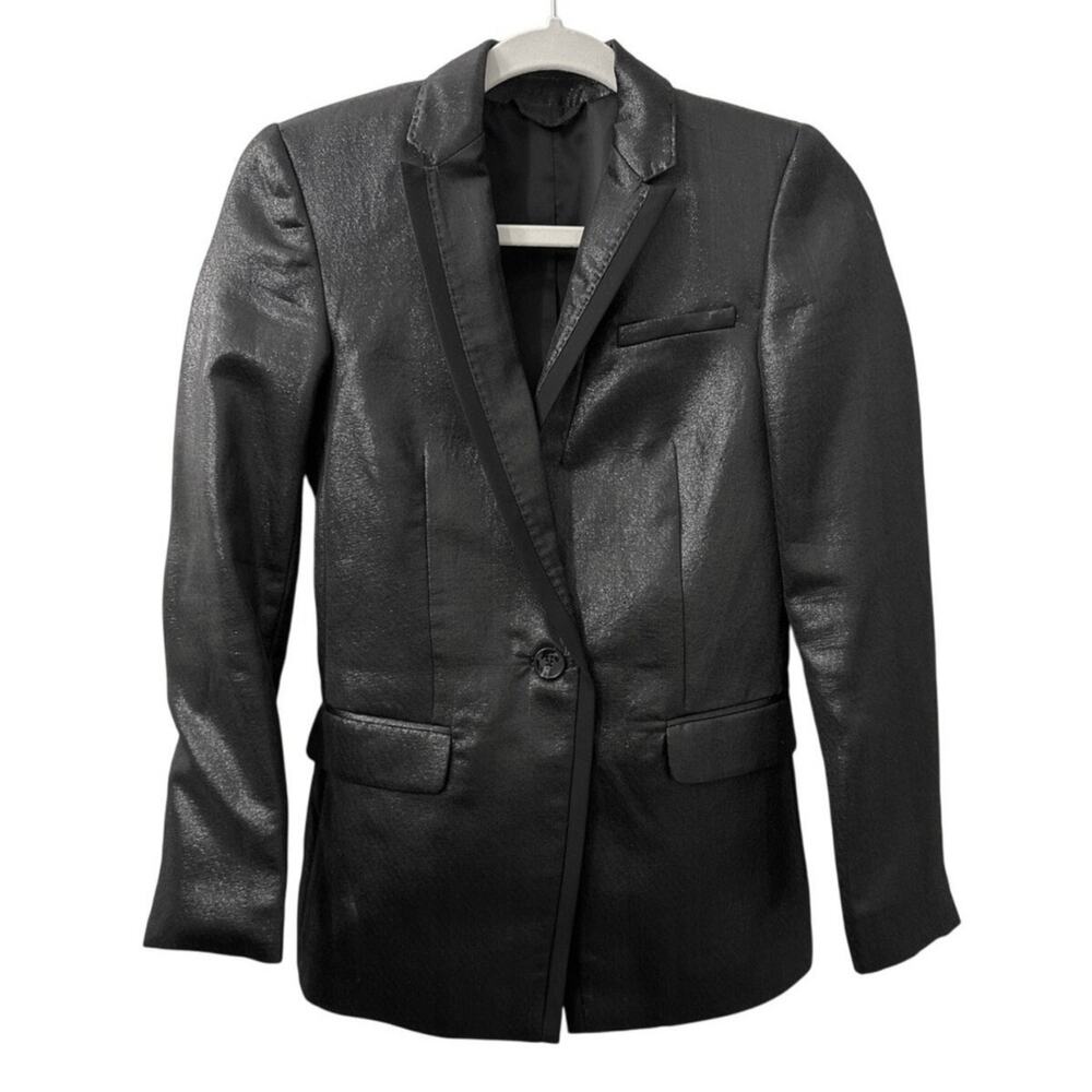 Armani Exchange Single Breasted Preppy Holiday Black Shiny Blazer Size Women's 0